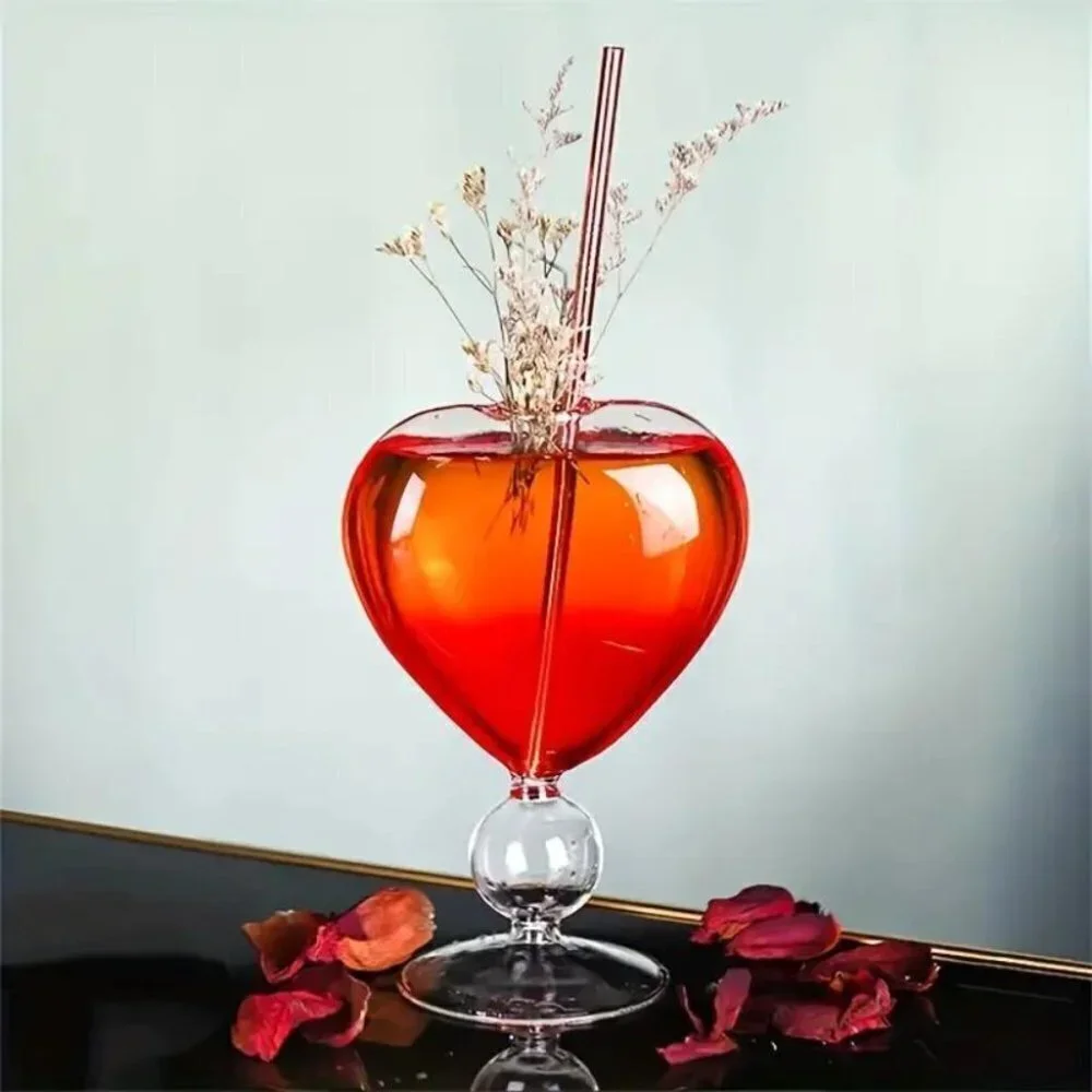 2Pcs Clear Cocktail Wine Glasses Heart Shaped For Home Bar Club Restaurant